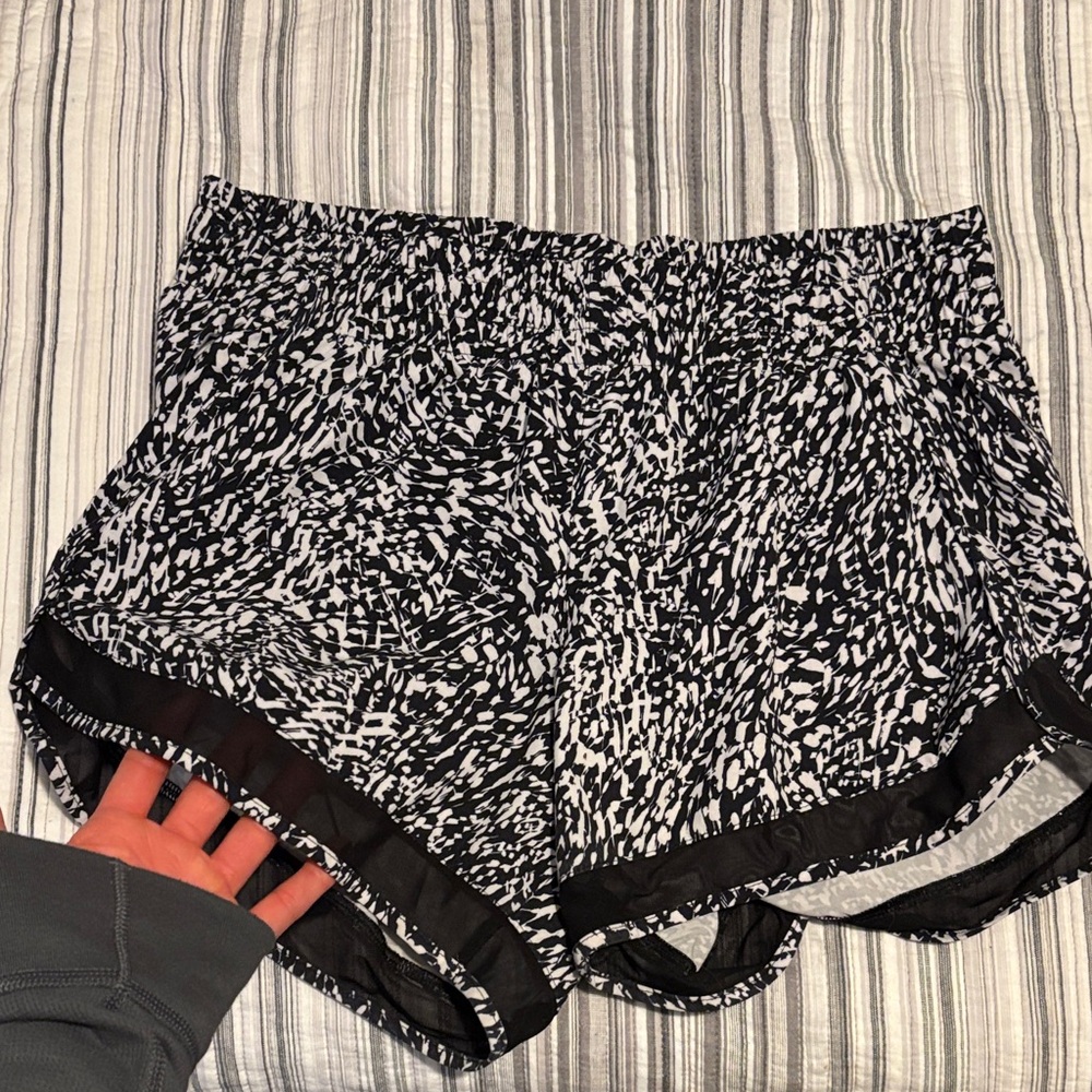 Athleta Black and White Mesh Racer Run Shorts